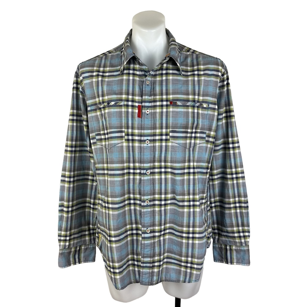 Robert Graham Military-Inspired Plaid Shirt Size XL